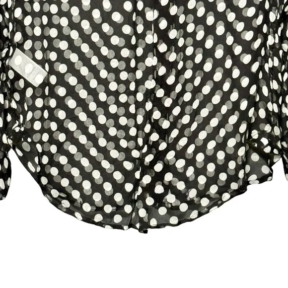 Elizabeth and James 100% Silk Black and White Polka Dot Button Front Blouse Top - Picture 10 of 15